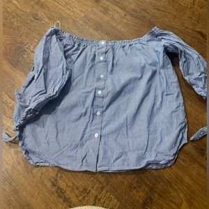 Caution to the Wind- Blue & White Stripped off-the- Shoulder Top